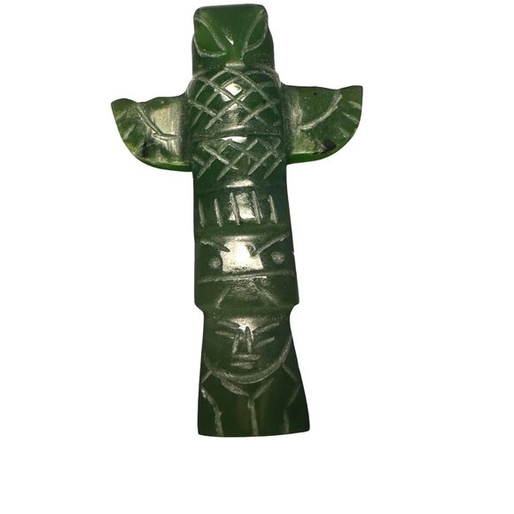 Nephrite Jade Hand-Carved Totem Pendant Alaska Native Design Protection Talisman - Picture 7 of 10